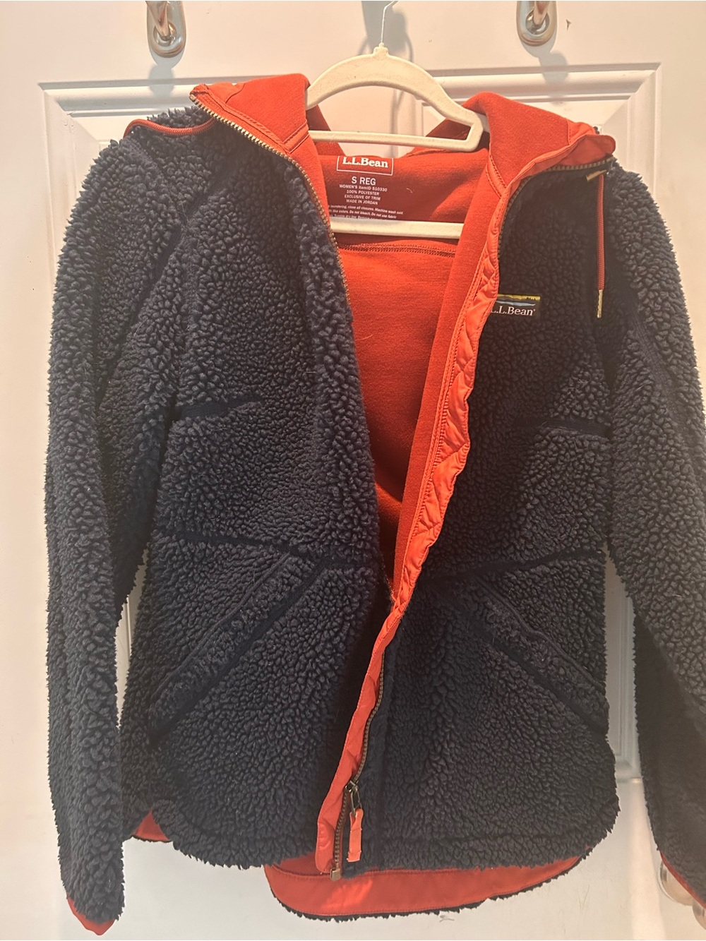 L.L. Bean Navy Sherpa Jacket with Orange Trim